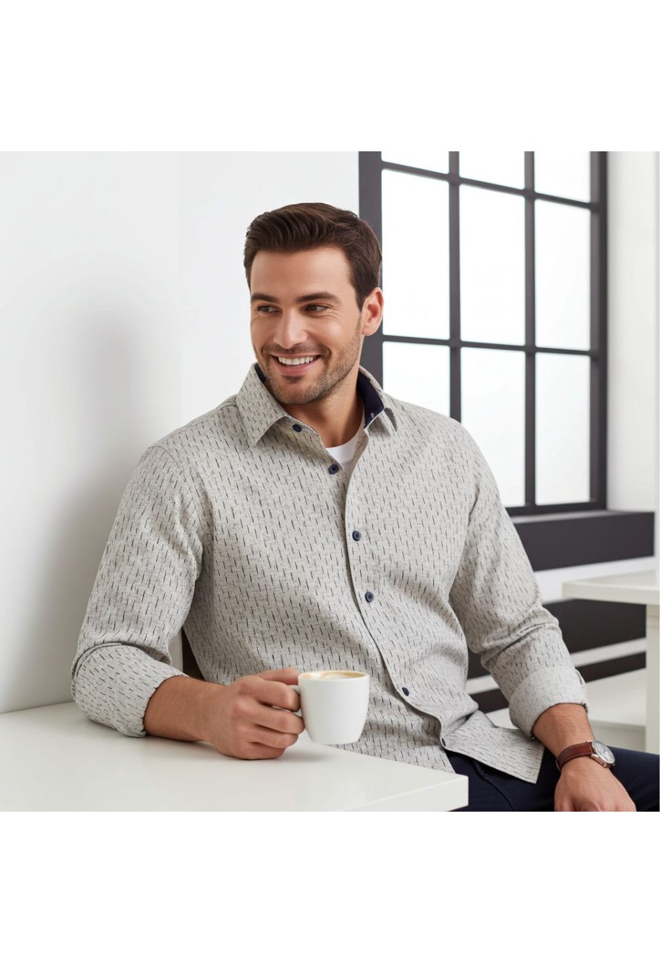 Slim Fit Uzun Kol Desenli Erkek Gömlek 3GMK312446005 - Giovanni Fratelli