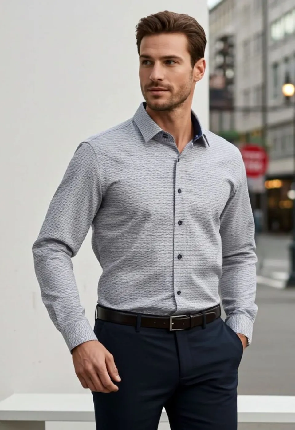 Slim Fit Uzun Kol Desenli Erkek Gömlek 3GMK312455001