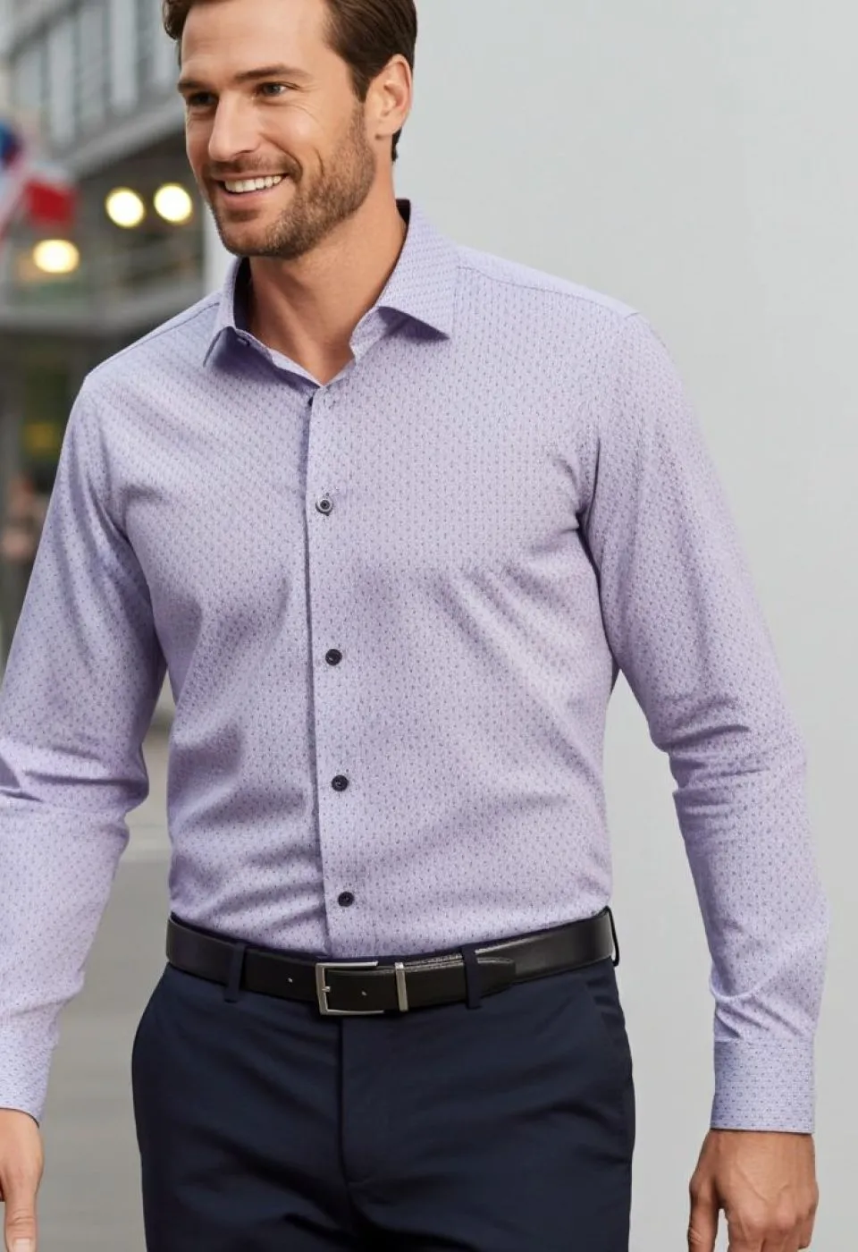 Slim Fit Uzun Kol Desenli Erkek Gömlek 3GMK312460006