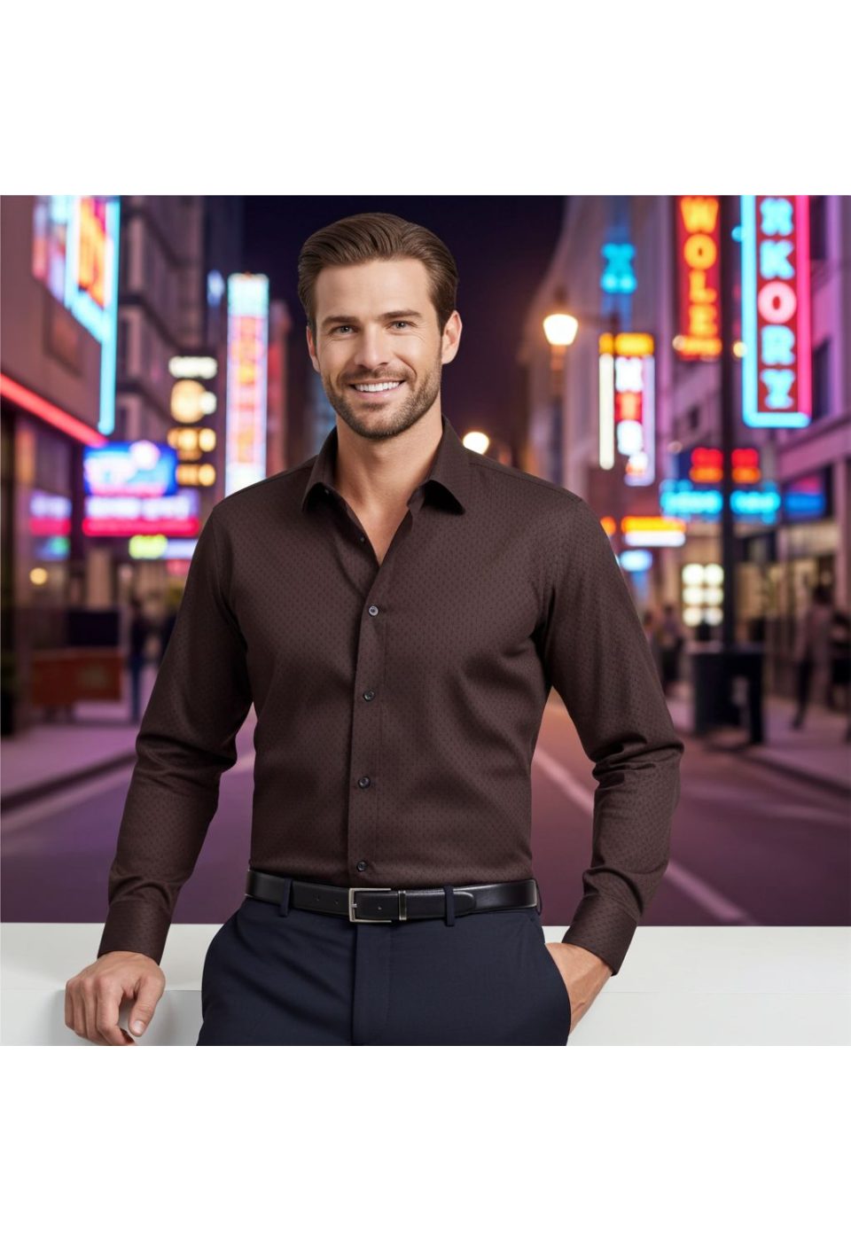 Slim Fit Uzun Kol Desenli Erkek Gömlek 3GMK312460008 - Giovanni Fratelli