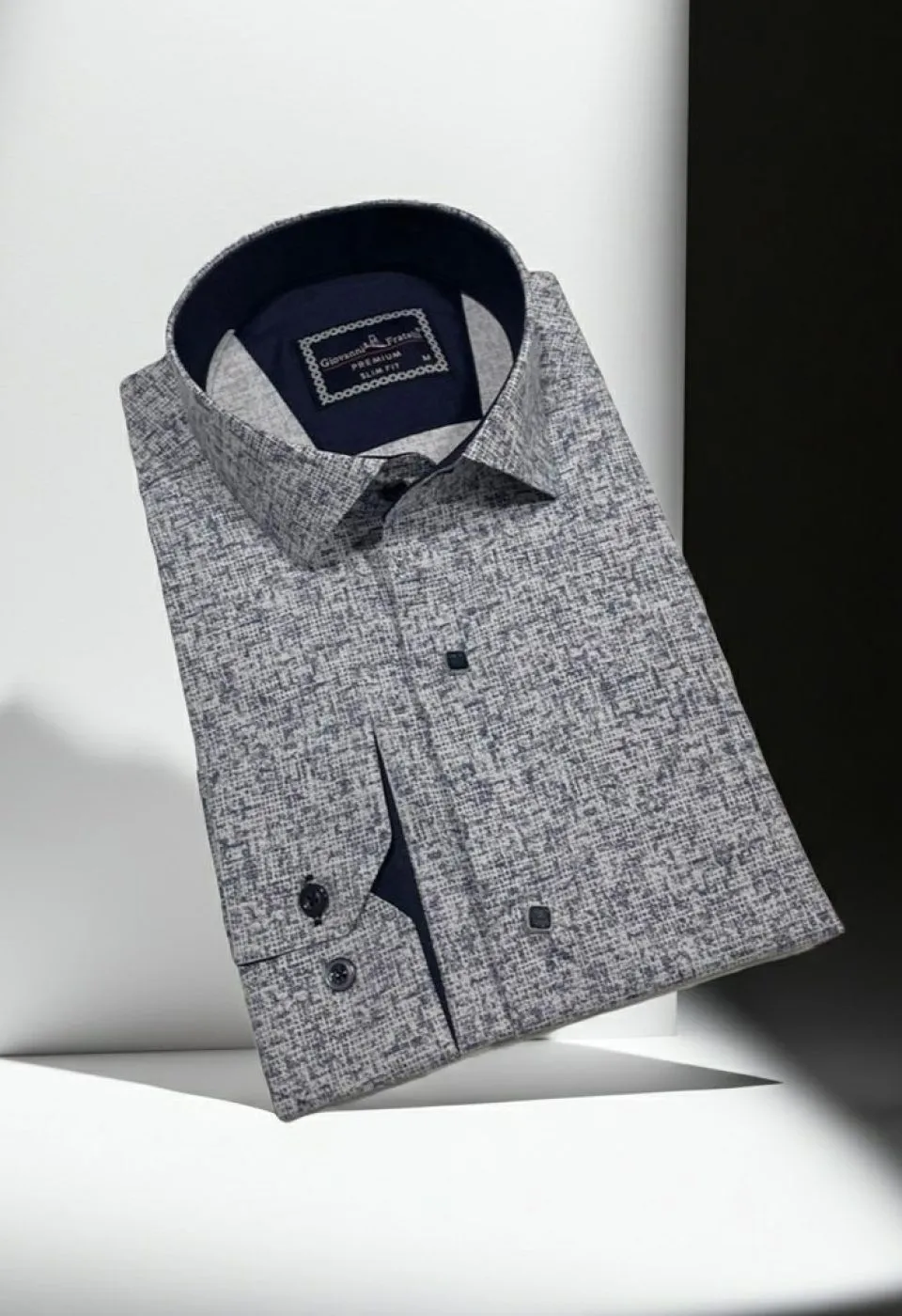 Slim Fit Uzun Kol Desenli Erkek Gömlek 3GMK312467001