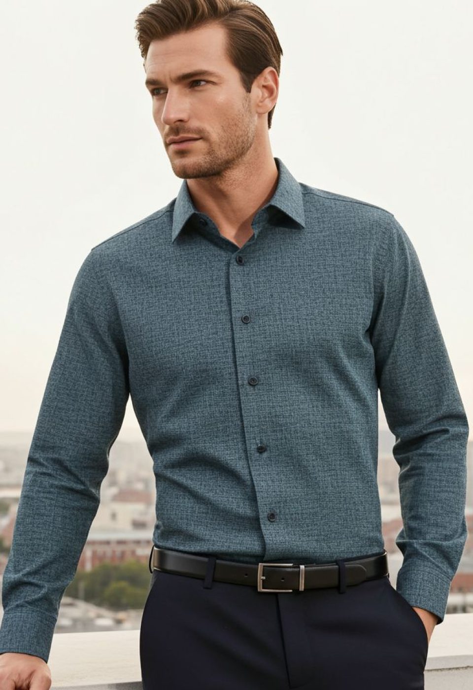 Slim Fit Uzun Kol Desenli Erkek Gömlek 3GMK312467005