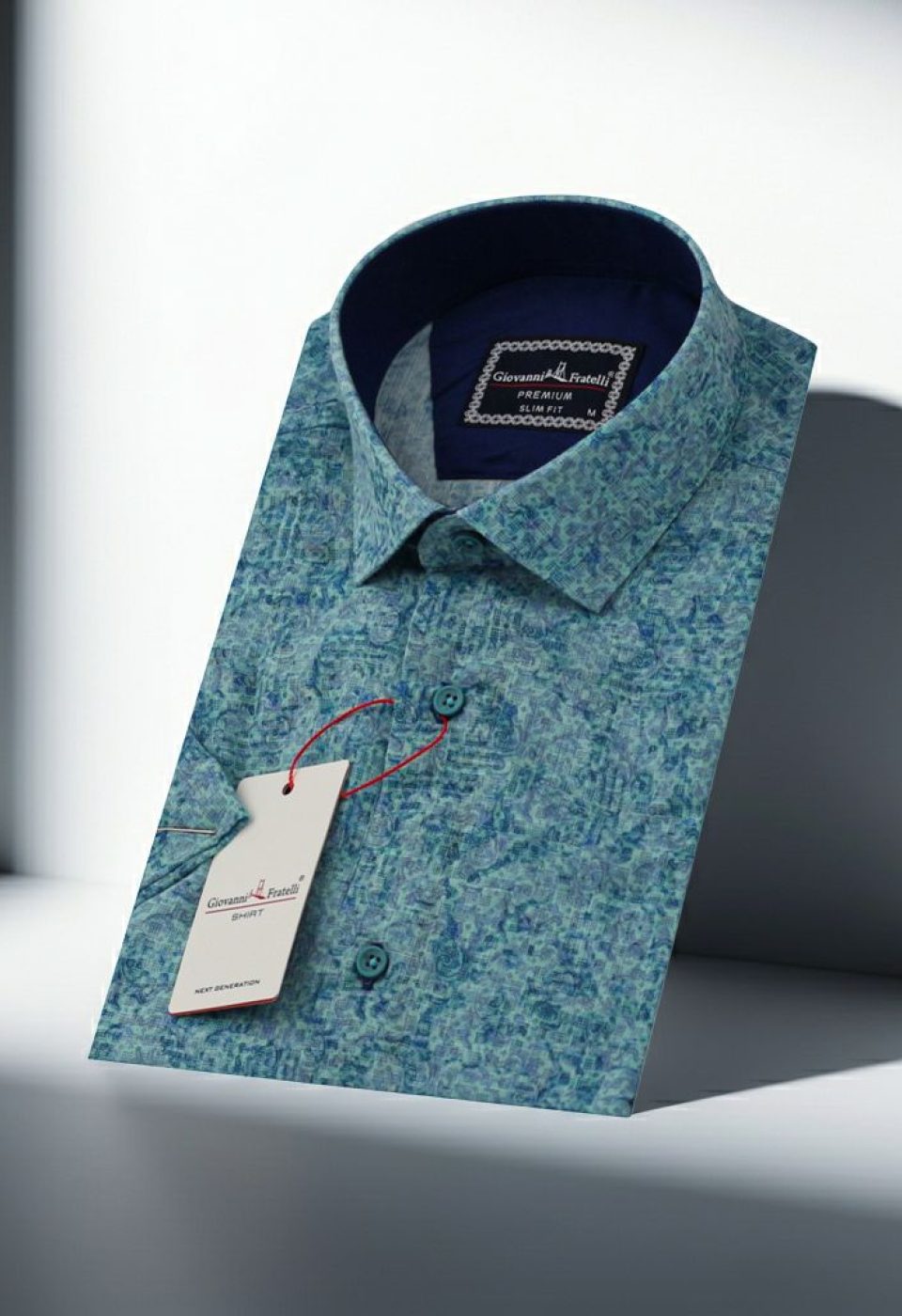 Slim Fit Kısa Kol Desenli Sıcak Baskı Erkek Gömlek 3GMK311716001