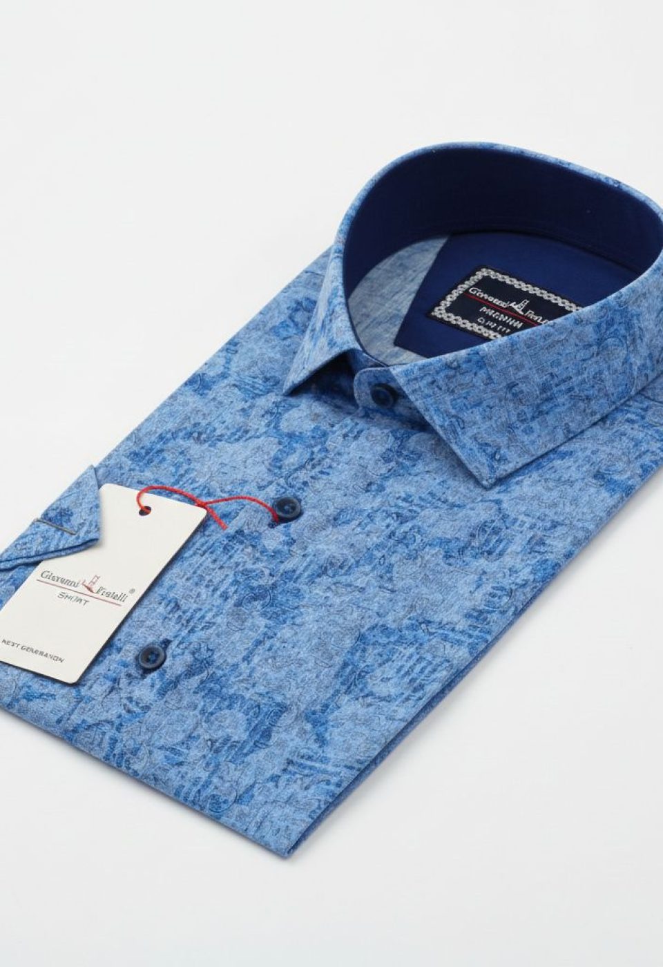 Slim Fit Kısa Kol Desenli Sıcak Baskı Erkek Gömlek 3GMK311716002