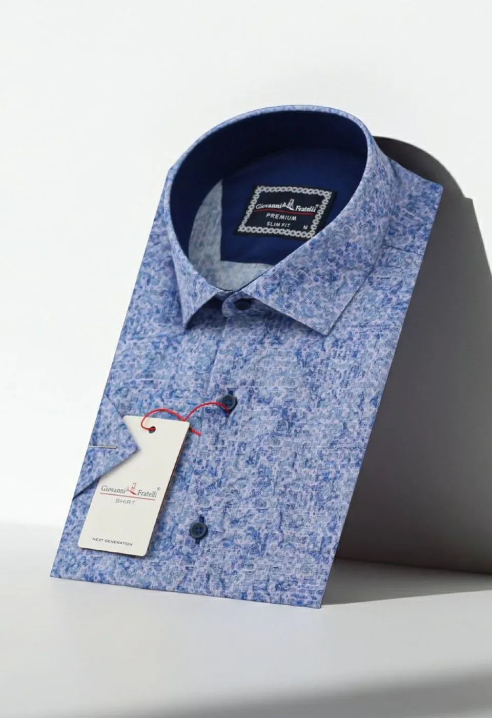Slim Fit Kısa Kol Desenli Sıcak Baskı Erkek Gömlek 3GMK311716003