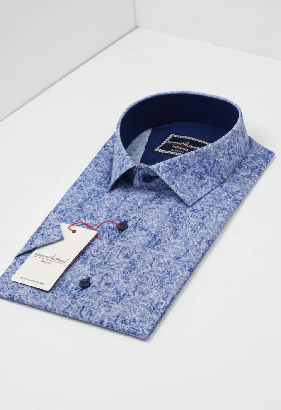 Slim Fit Kısa Kol Desenli Sıcak Baskı Erkek Gömlek 3GMK311716003