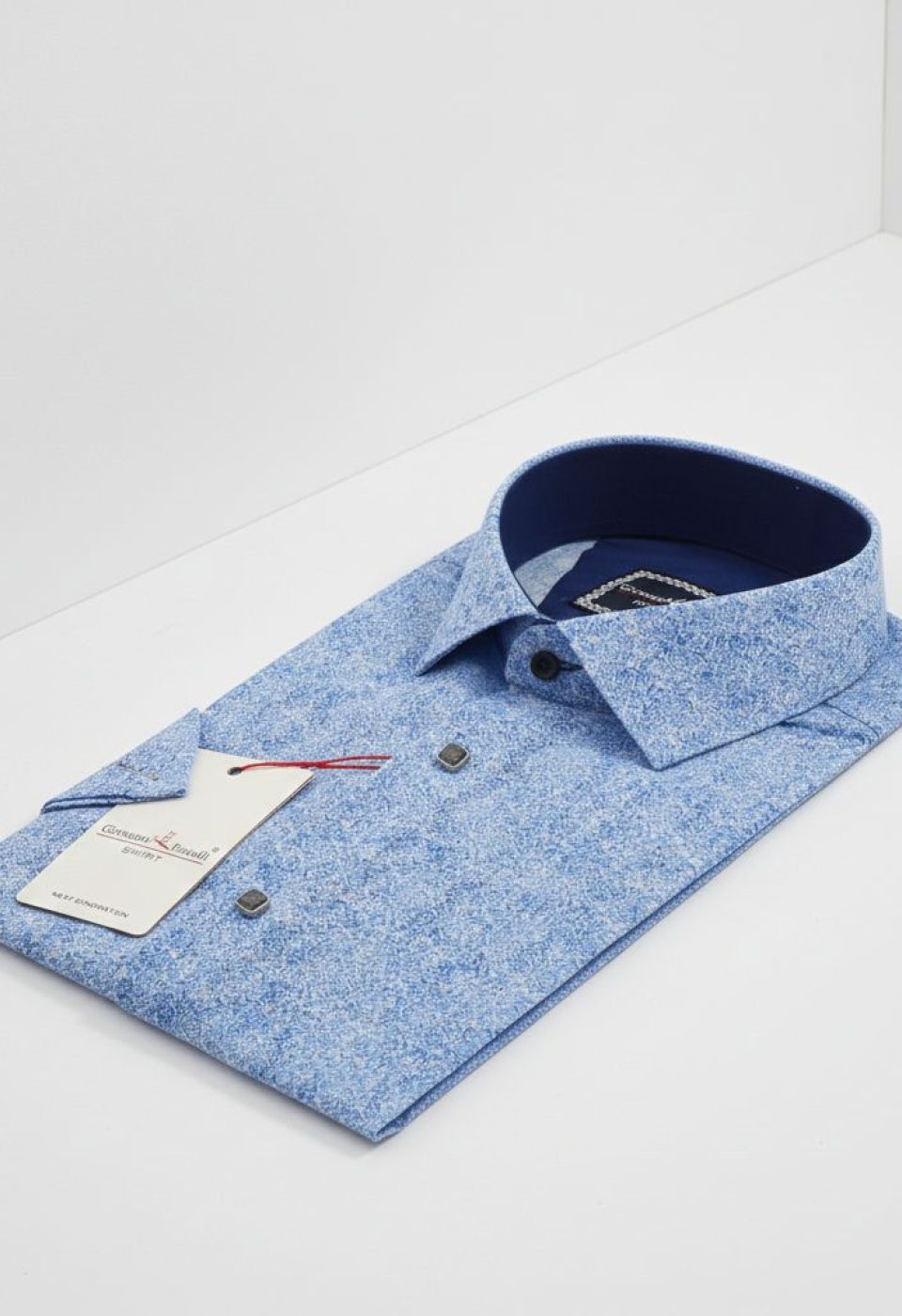 Slim Fit Kısa Kol Desenli Sıcak Baskı Erkek Gömlek 3GMK311719002