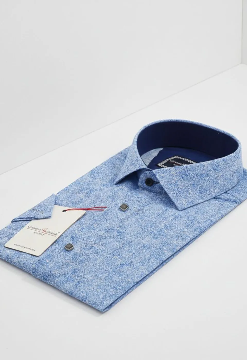 Slim Fit Kısa Kol Desenli Sıcak Baskı Erkek Gömlek 3GMK311719002