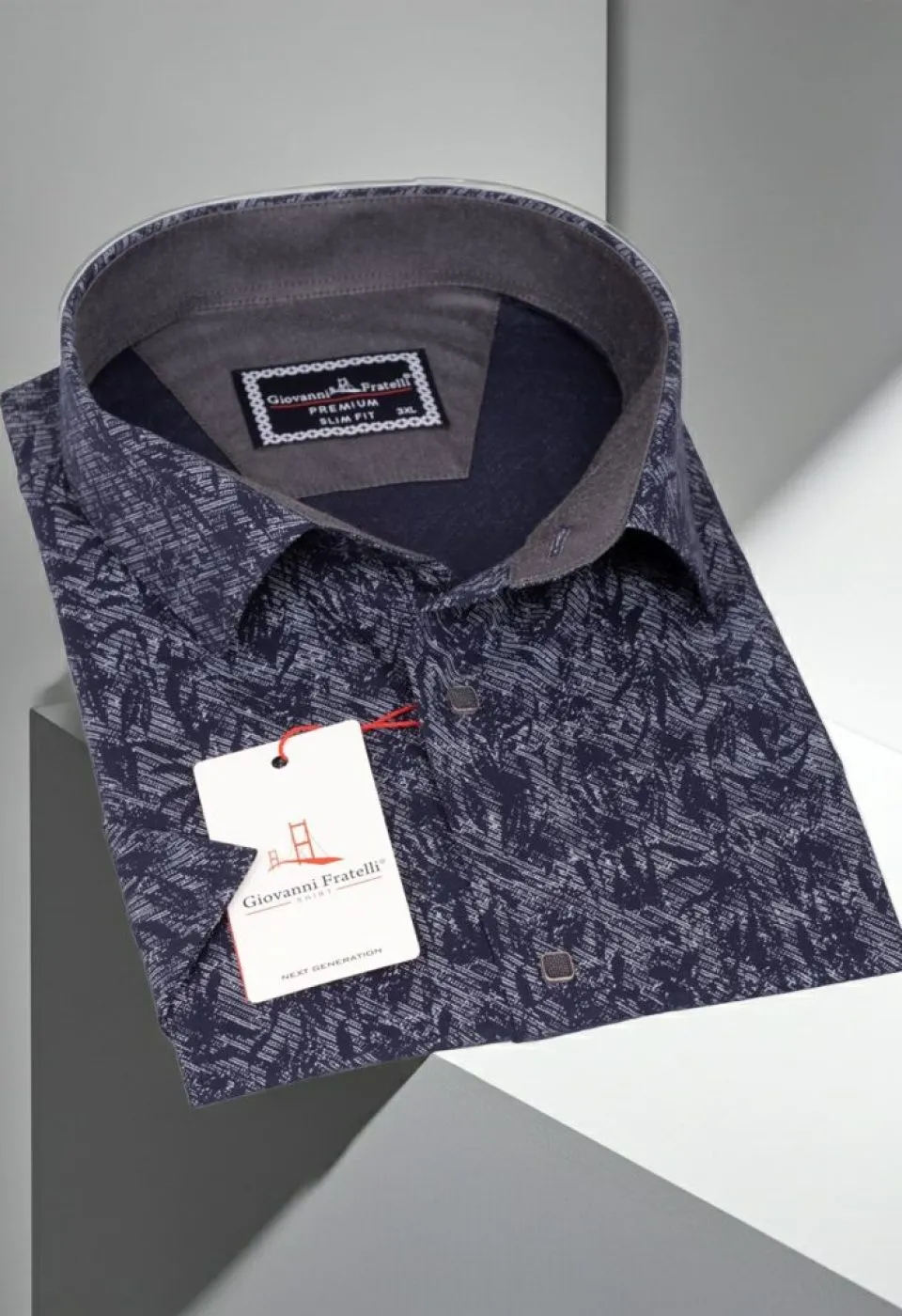 Büyük Beden Slim Fit Kısa Kol Desenli Erkek Gömlek 4GMK311743004