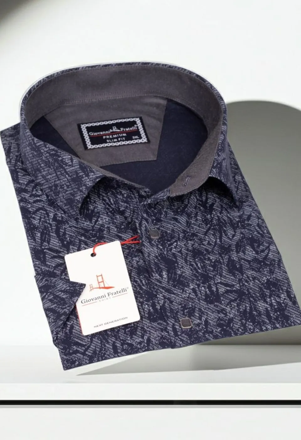 Büyük Beden Slim Fit Kısa Kol Desenli Erkek Gömlek 4GMK311743004