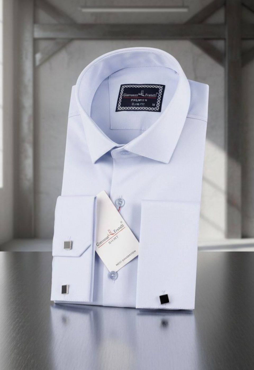 Slim Fit Kol Düğmeli Düz Renk Jakar Erkek Gömlek 3GMK322126003