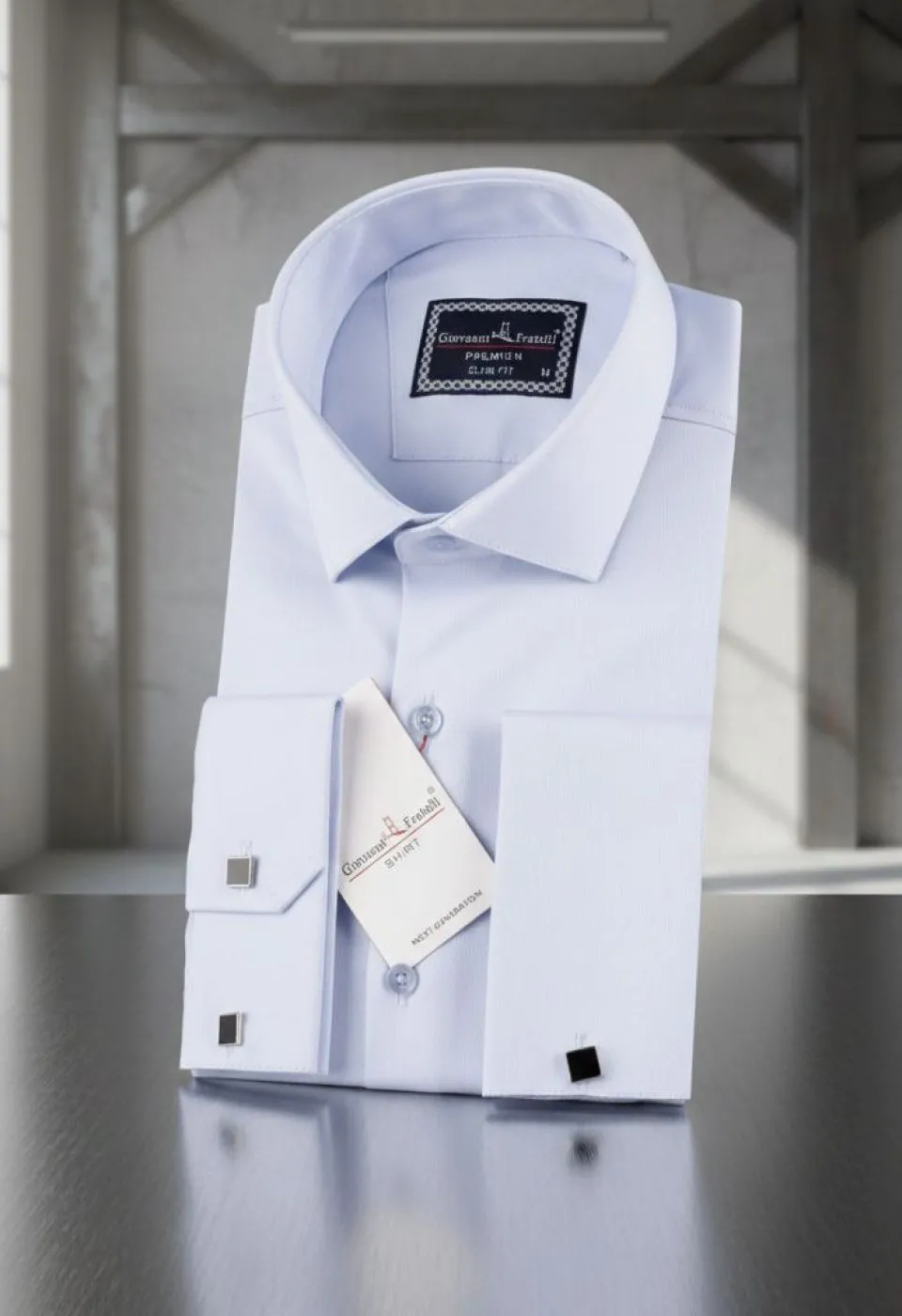 Slim Fit Kol Düğmeli Düz Renk Jakar Erkek Gömlek 3GMK322126003