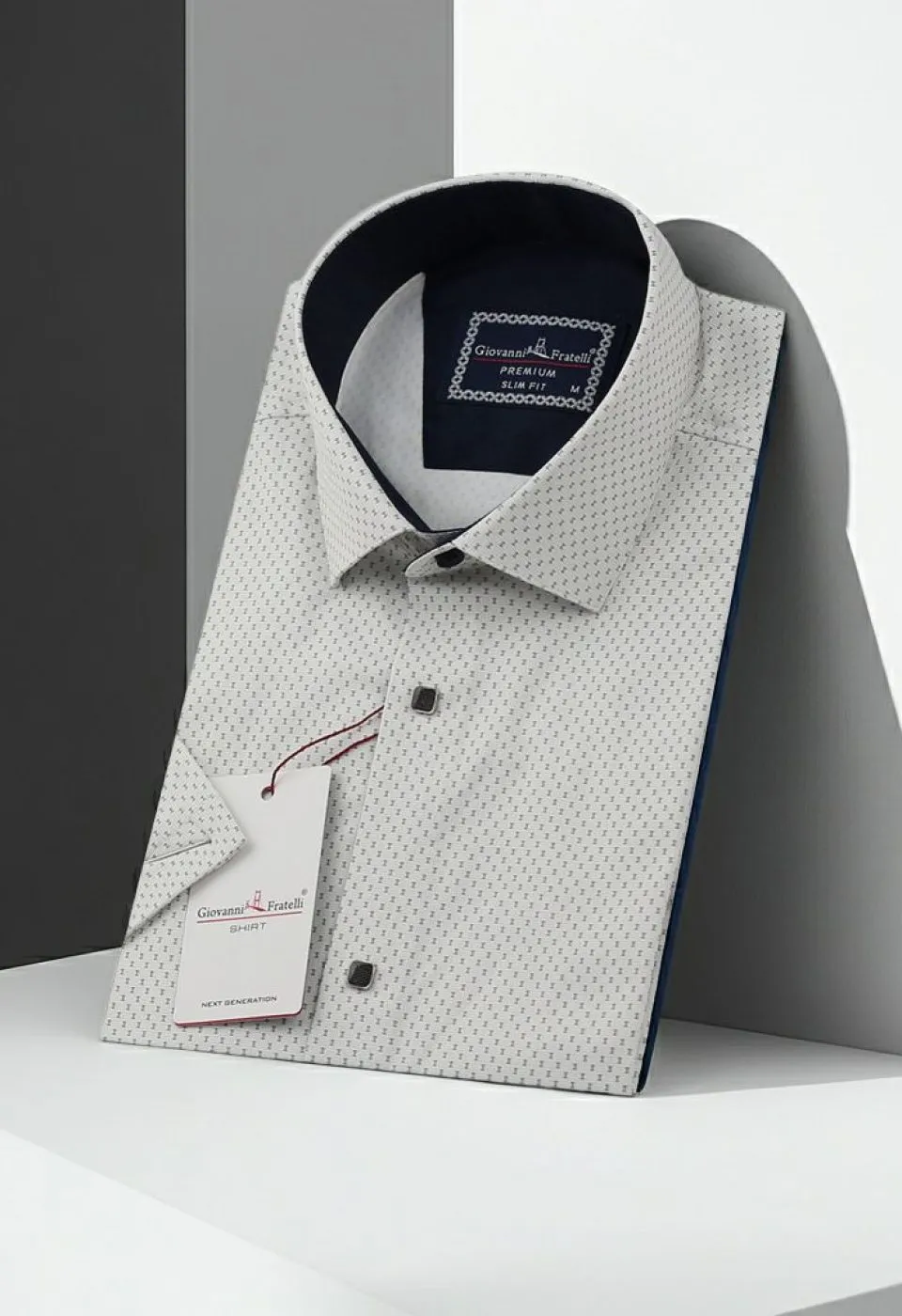 Slim Fit Kısa Kol Desenli Saten Erkek Gömlek 3GMK312154002 - Giovanni Fratelli