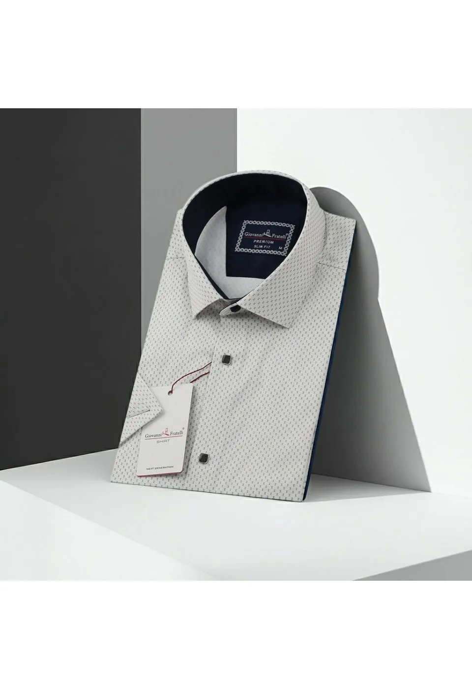 Slim Fit Kısa Kol Desenli Saten Erkek Gömlek 3GMK312154002 - Giovanni Fratelli