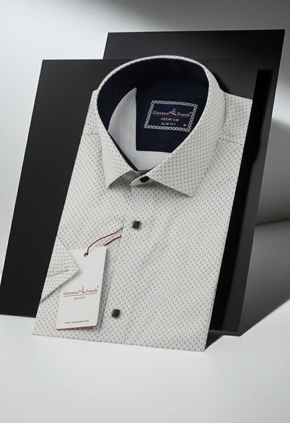 Slim Fit Kısa Kol Desenli Saten Erkek Gömlek 3GMK312154002 - Giovanni Fratelli