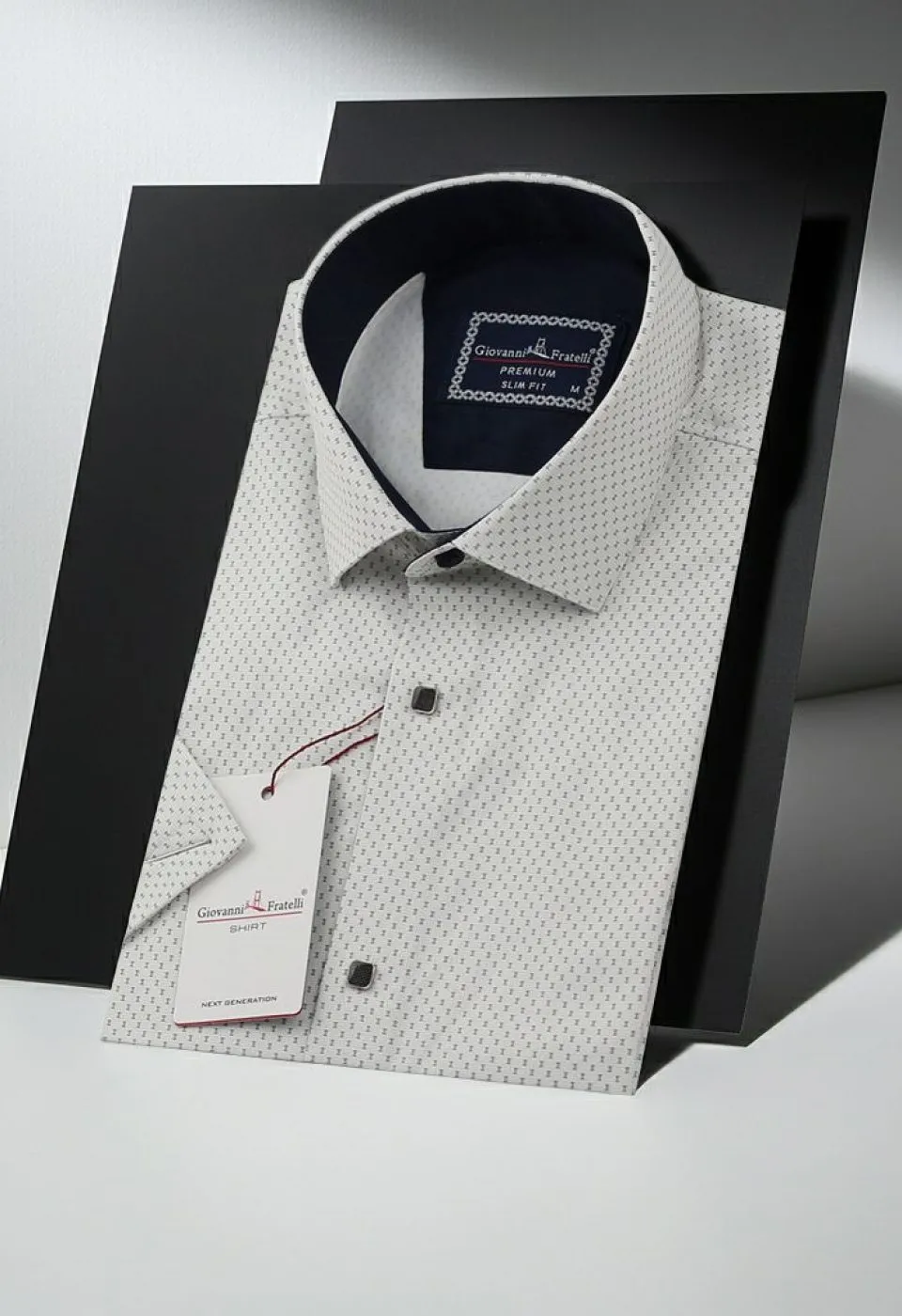 Slim Fit Kısa Kol Desenli Saten Erkek Gömlek 3GMK312154002 - Giovanni Fratelli