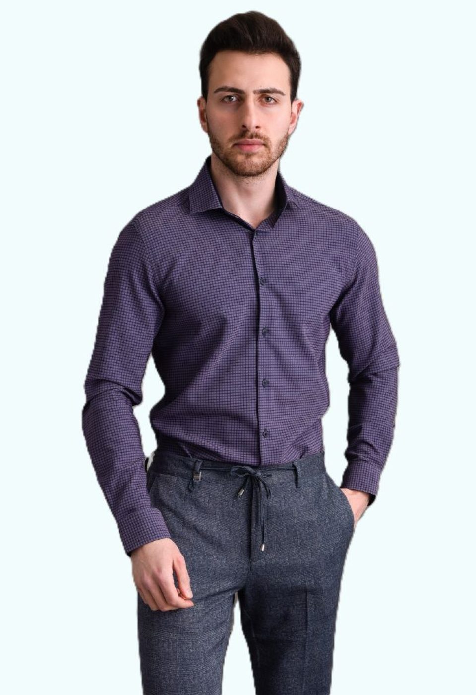 Slim Fit Uzun Kol Desenli Erkek Gömlek 3GMK312182002