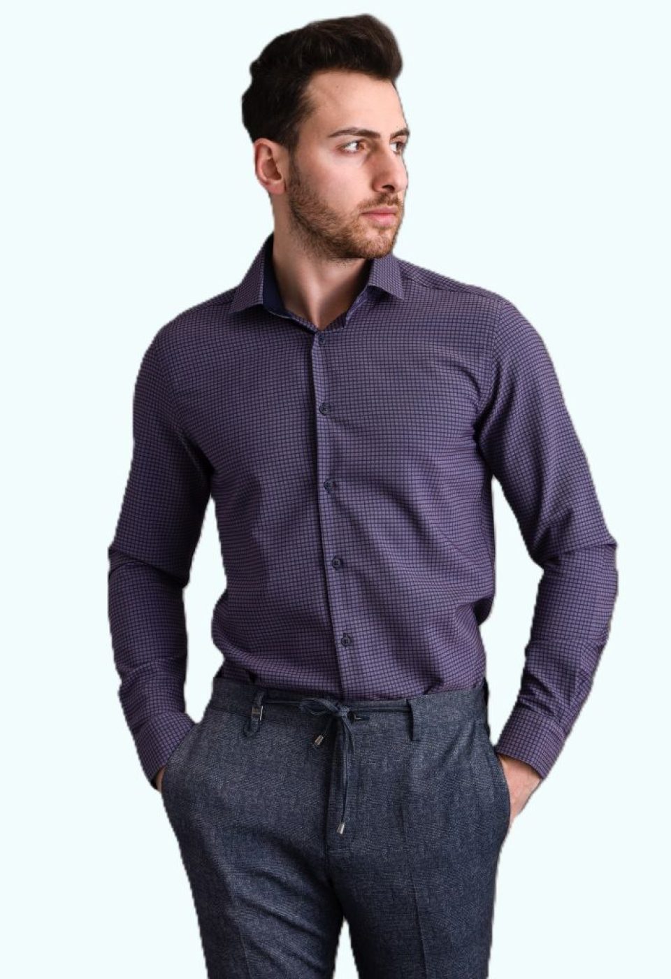 Slim Fit Uzun Kol Desenli Erkek Gömlek 3GMK312182002