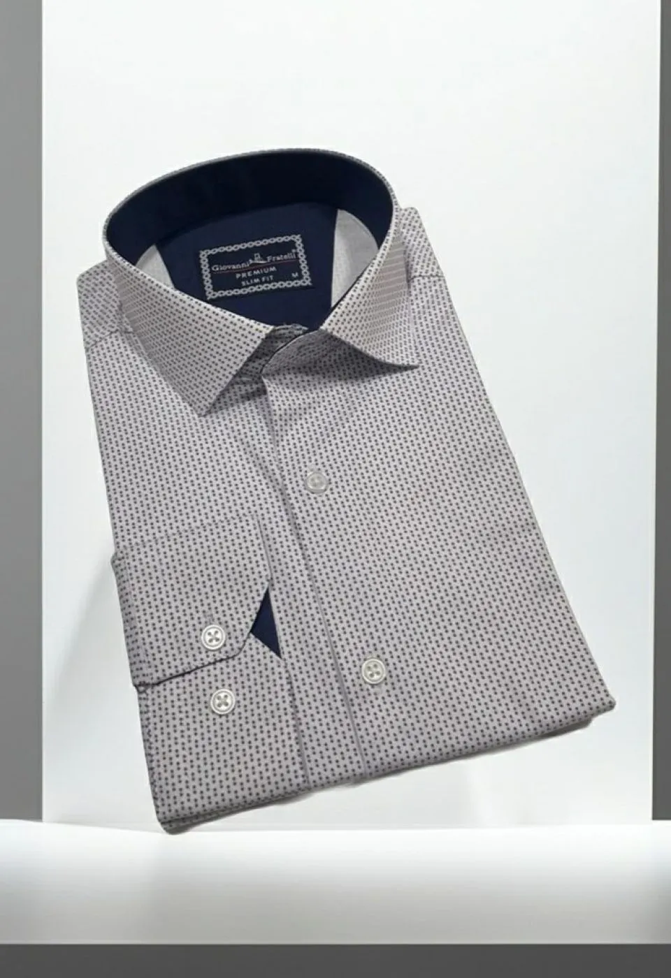 Slim Fit Uzun Kol Desenli Saten Gömlek 3GMK312436003