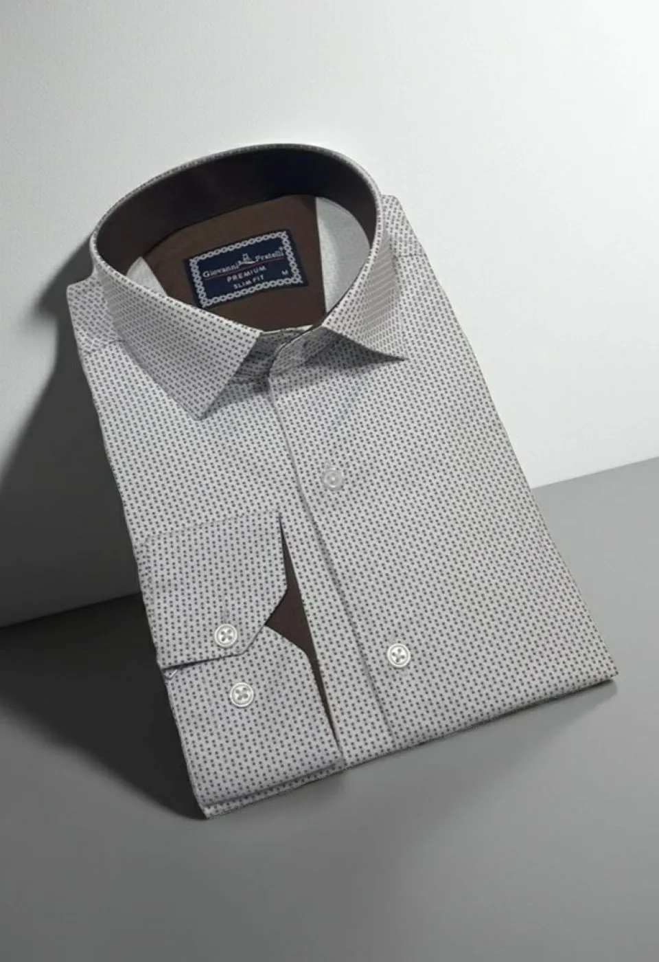 Slim Fit Uzun Kol Desenli Saten Gömlek 3GMK312436004