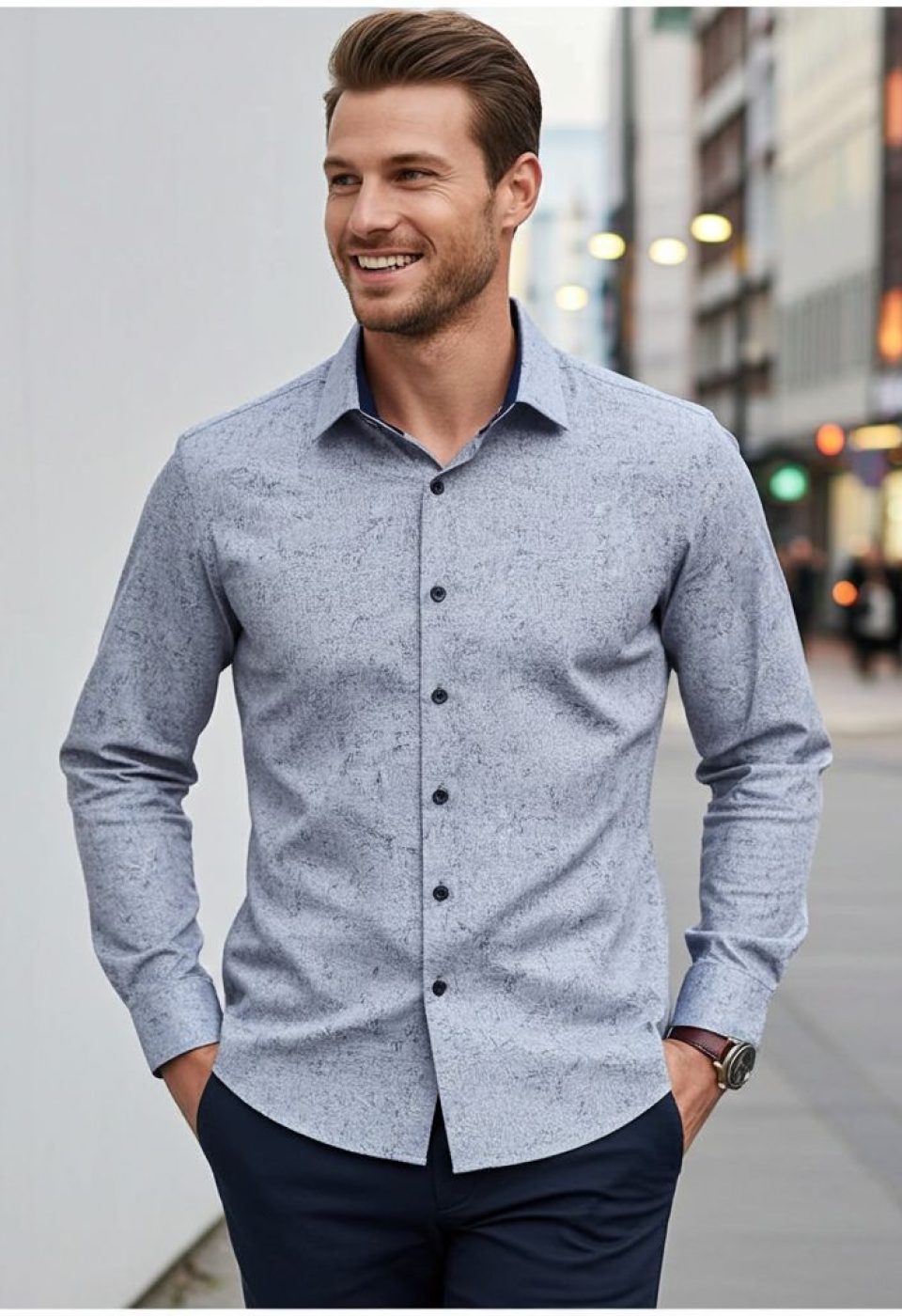 Slim Fit Uzun Kol Desenli Saten Gömlek 3GMK312456002 Slim Fit Uzun Kol Desenli Saten Gömlek 3GMK312456002
