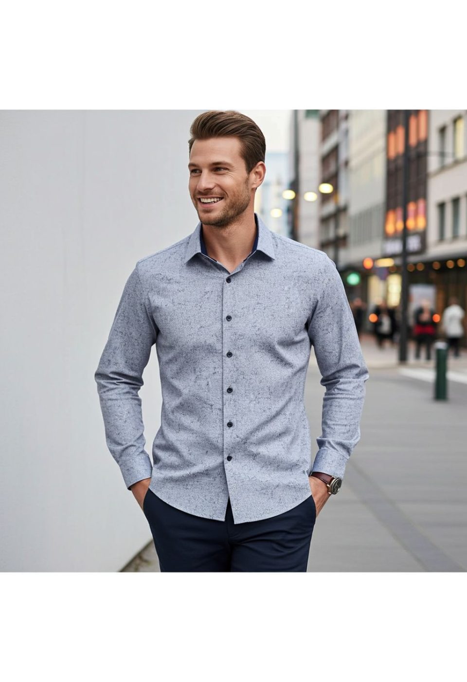 Slim Fit Uzun Kol Desenli Saten Gömlek 3GMK312456002 - Giovanni Fratelli