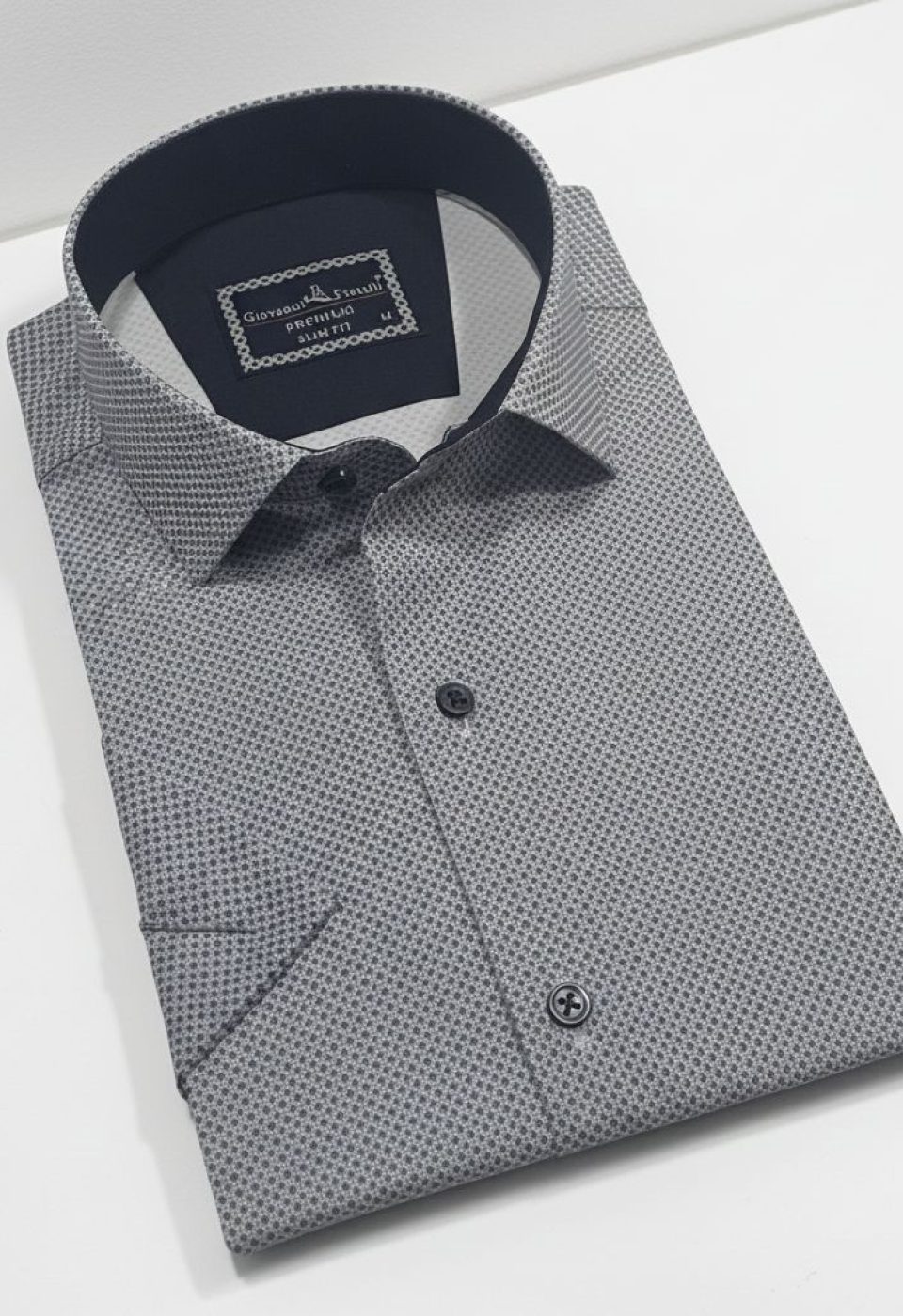 2787 CR K SATIN 001 Slim Fit Kısa Kol Desenli Saten Erkek Gömlek 3GMK312787001 - Giovanni Fratelli