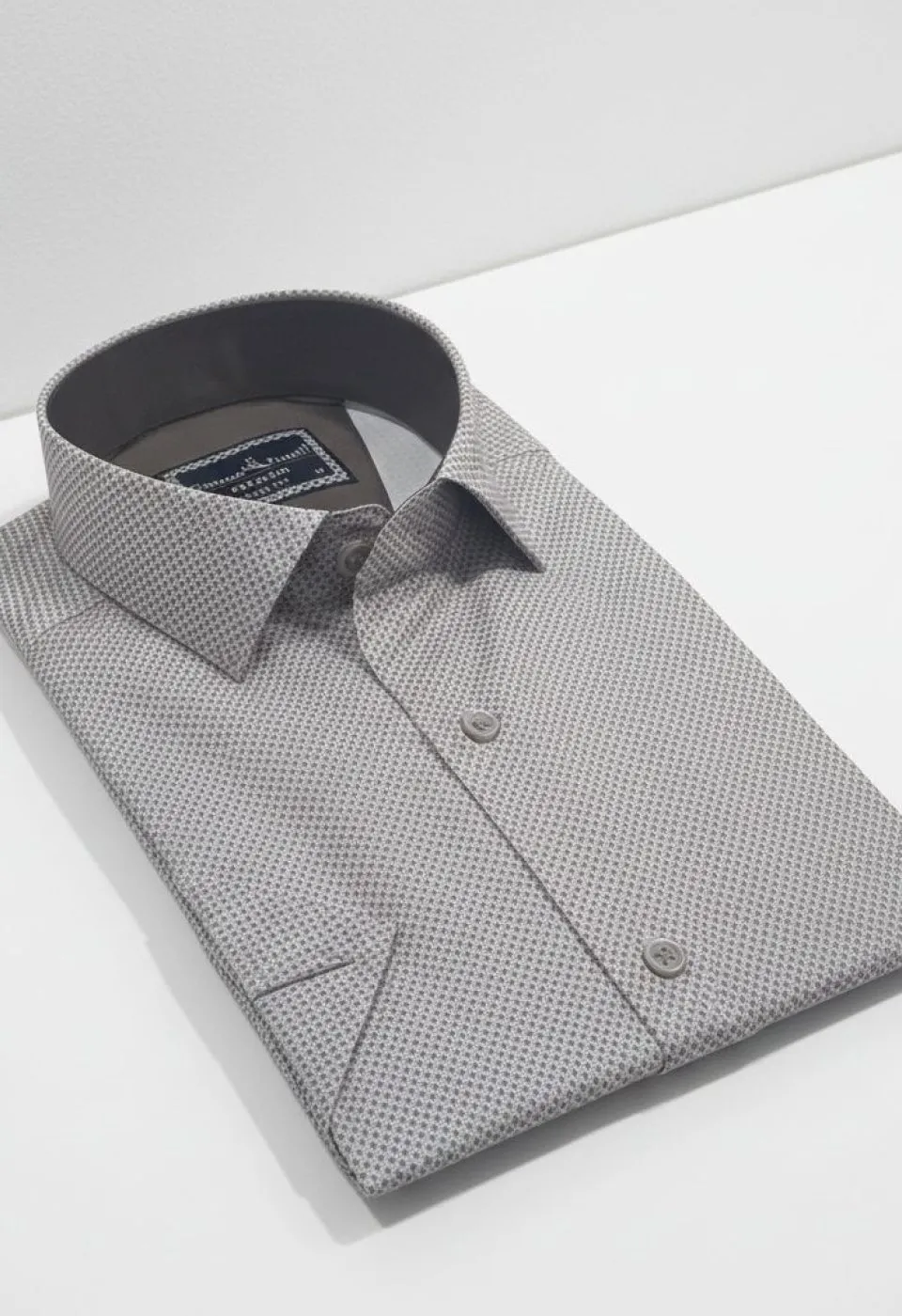 Slim Fit Kısa Kol Desenli Saten Erkek Gömlek 3GMK312787003