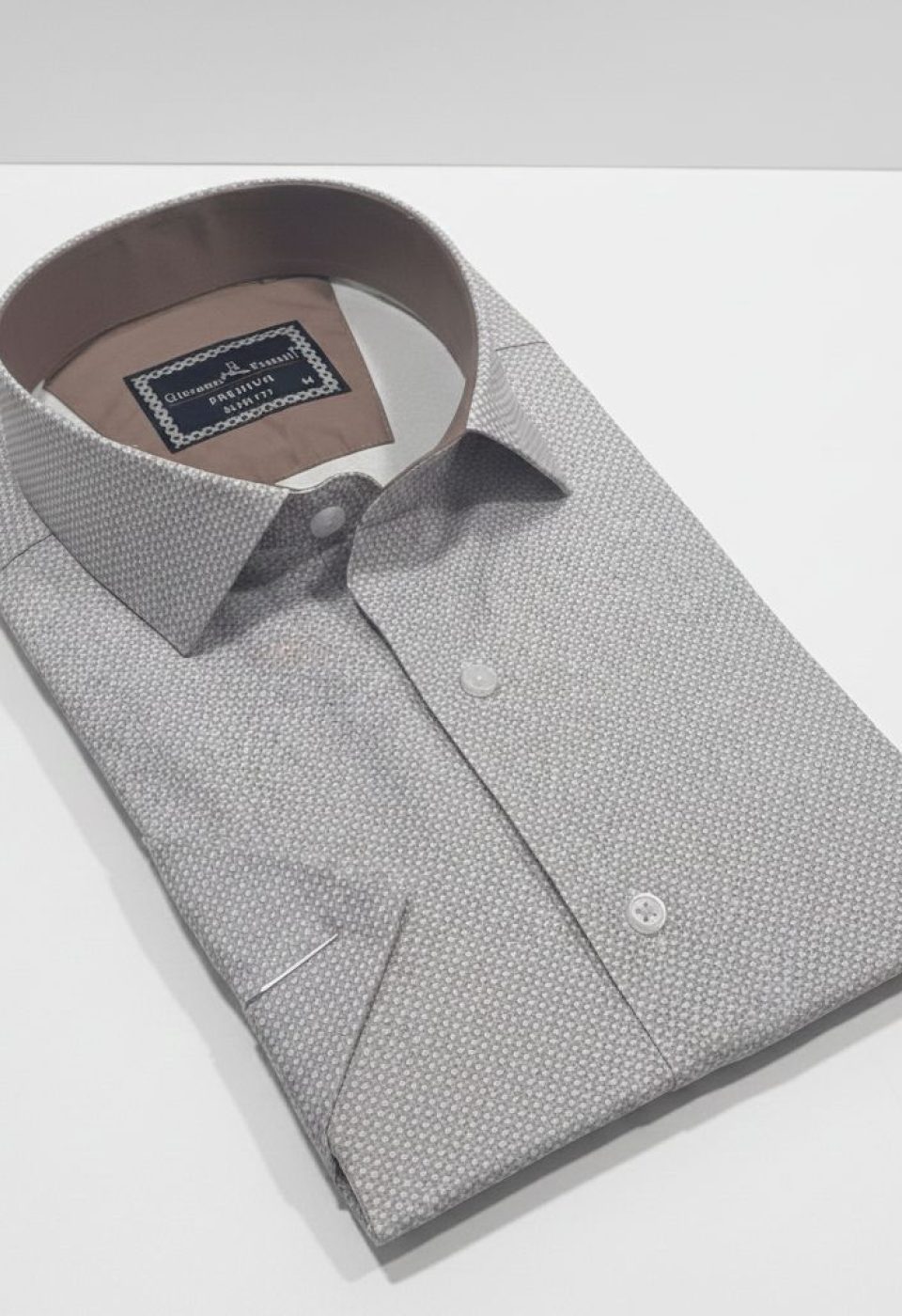 Slim Fit Kısa Kol Desenli Saten Erkek Gömlek 3GMK312788003
