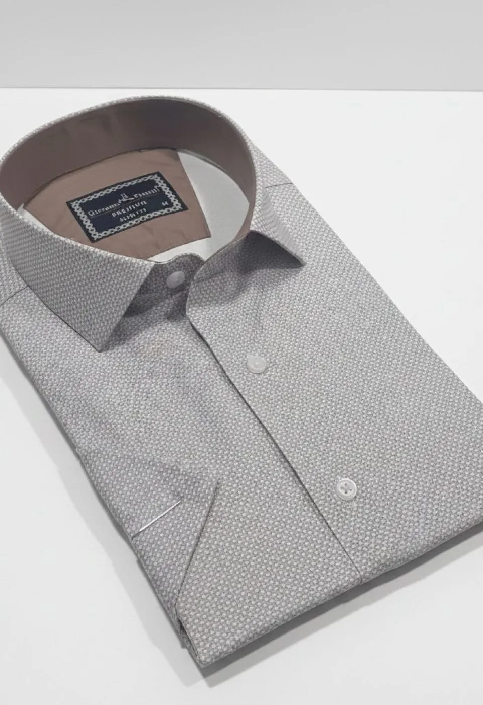 Slim Fit Kısa Kol Desenli Saten Erkek Gömlek 3GMK312788003