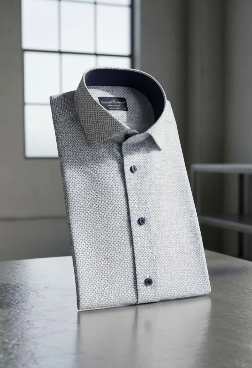 Slim Fit Kısa Kol Desenli Saten Erkek Gömlek 3GMK312788005