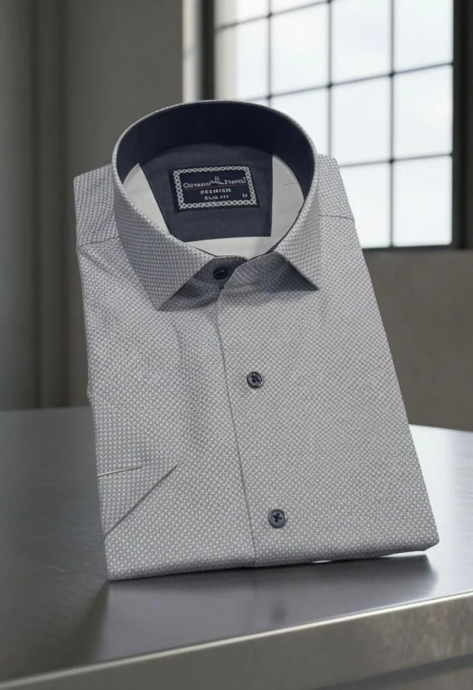 Slim Fit Kısa Kol Desenli Saten Erkek Gömlek 3GMK312788006
