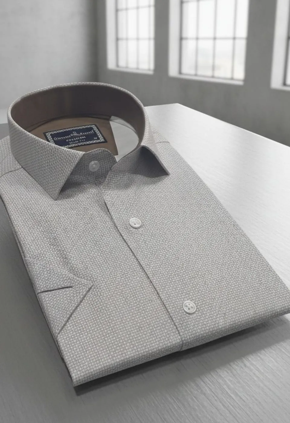 Slim Fit Kısa Kol Desenli Saten Erkek Gömlek 3GMK312788007