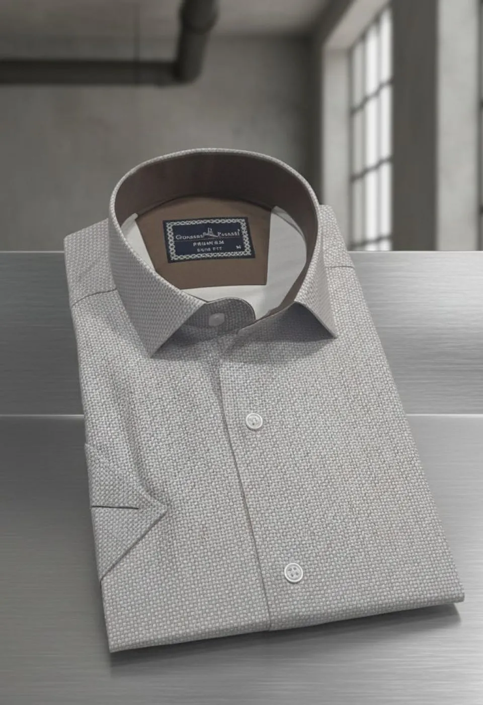 Slim Fit Kısa Kol Desenli Saten Erkek Gömlek 3GMK312788007