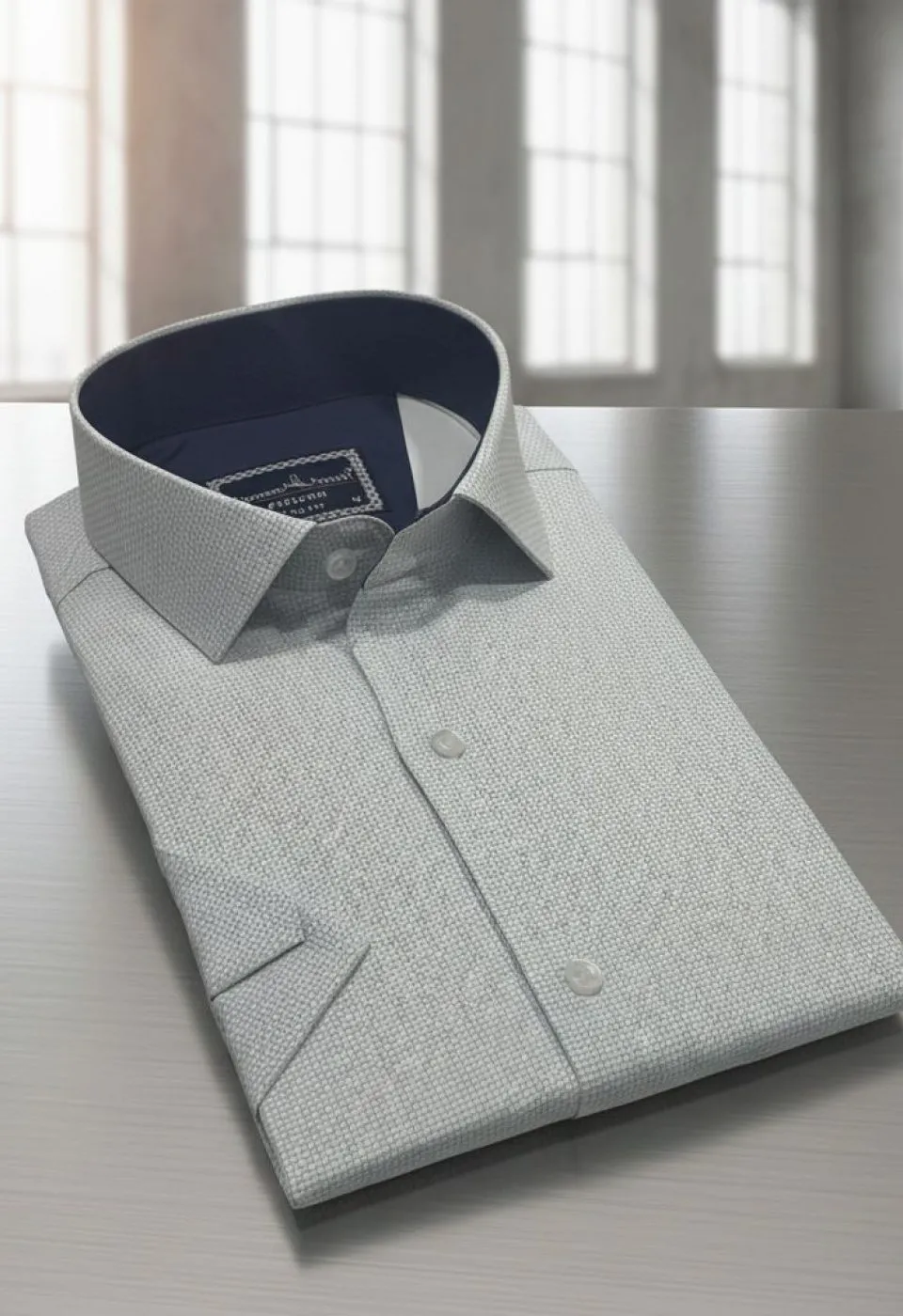 Slim Fit Kısa Kol Desenli Saten Erkek Gömlek 3GMK312788008