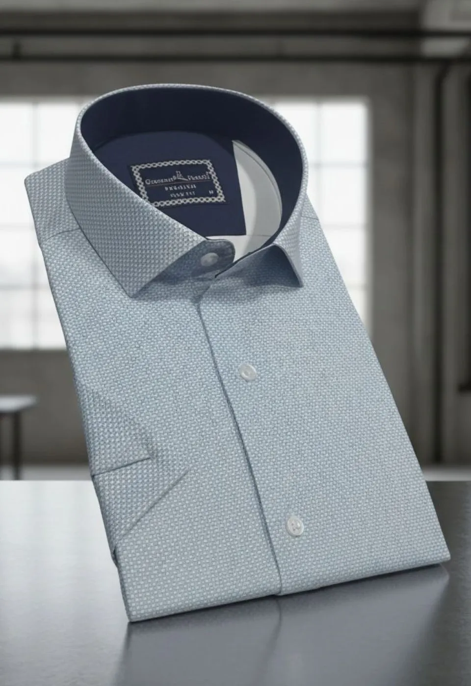 Slim Fit Kısa Kol Desenli Saten Erkek Gömlek 3GMK312788009