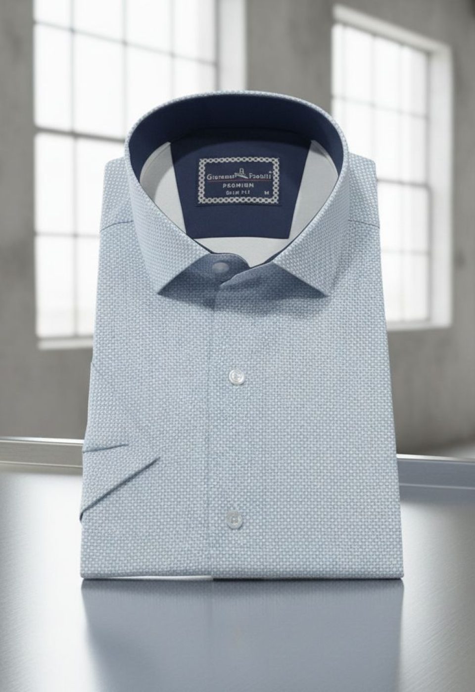 Slim Fit Kısa Kol Desenli Saten Erkek Gömlek 3GMK312788009