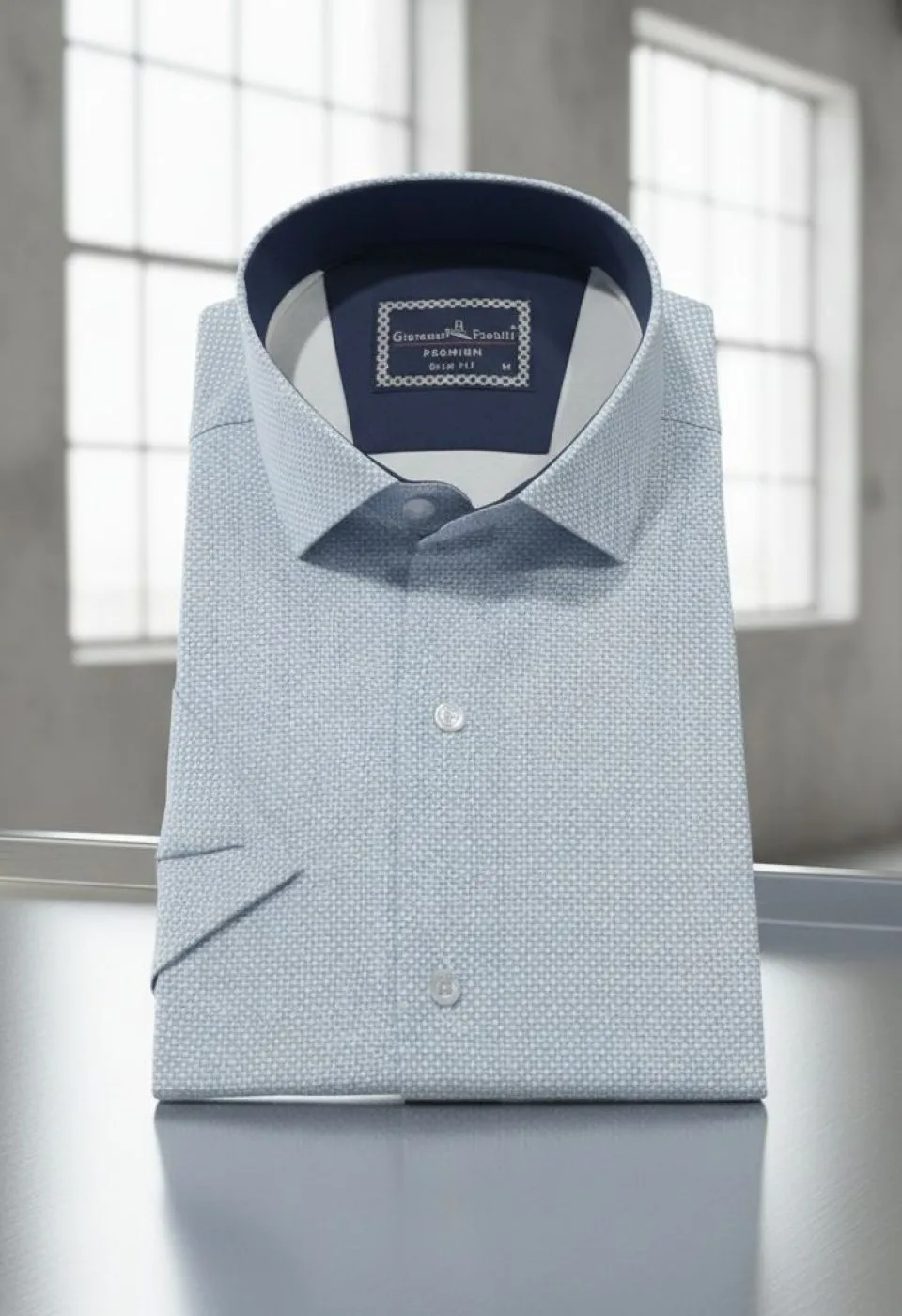 Slim Fit Kısa Kol Desenli Saten Erkek Gömlek 3GMK312788009