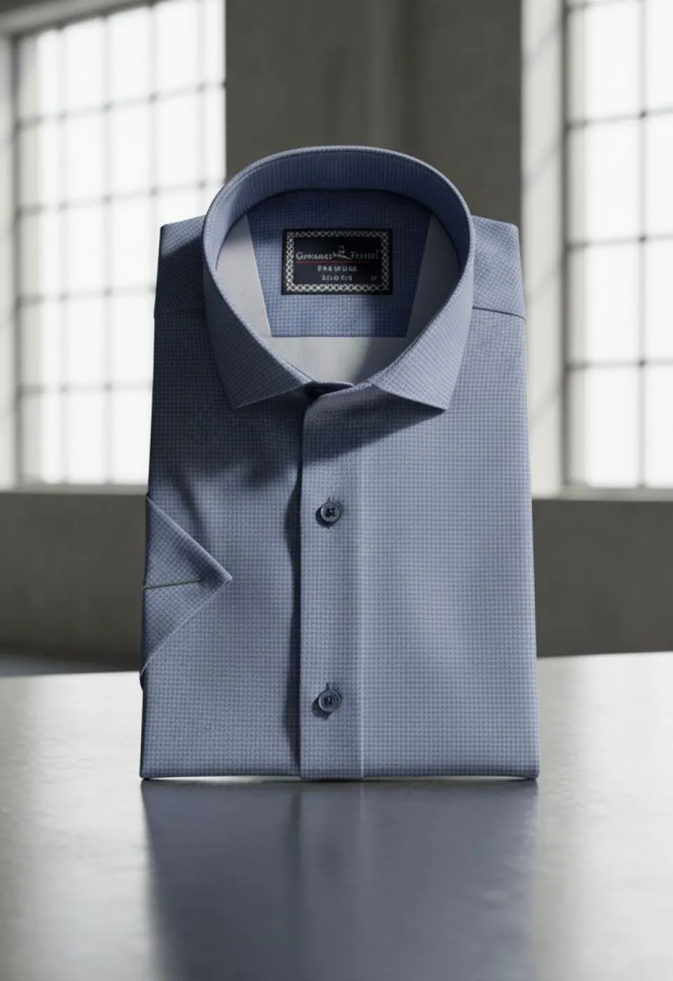Slim Fit Kısa Kol Desenli Saten Erkek Gömlek 3GMK312789001
