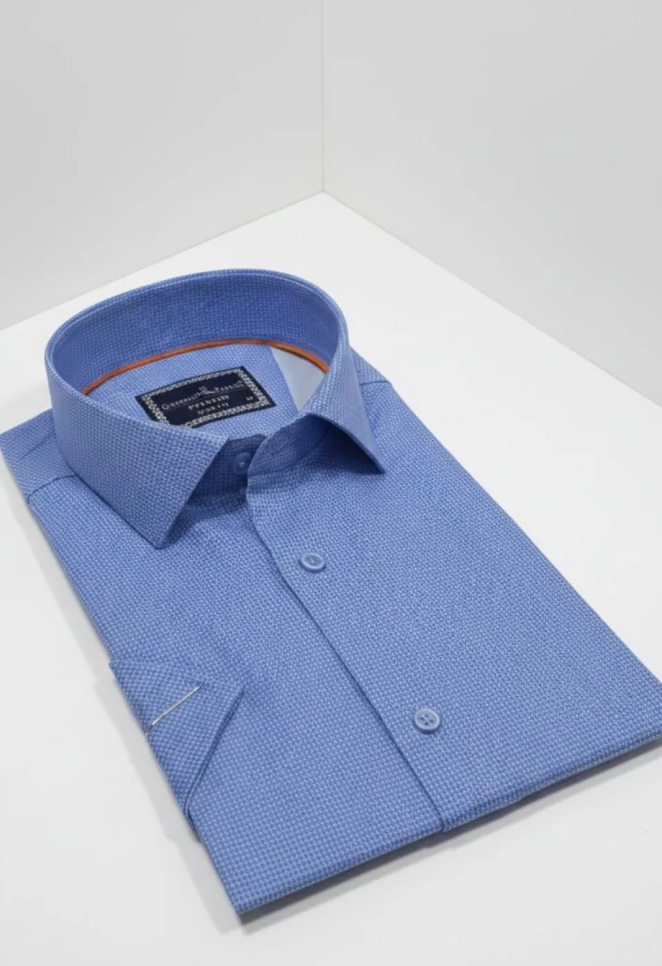 Slim Fit Kısa Kol Desenli Saten Erkek Gömlek 3GMK312789003
