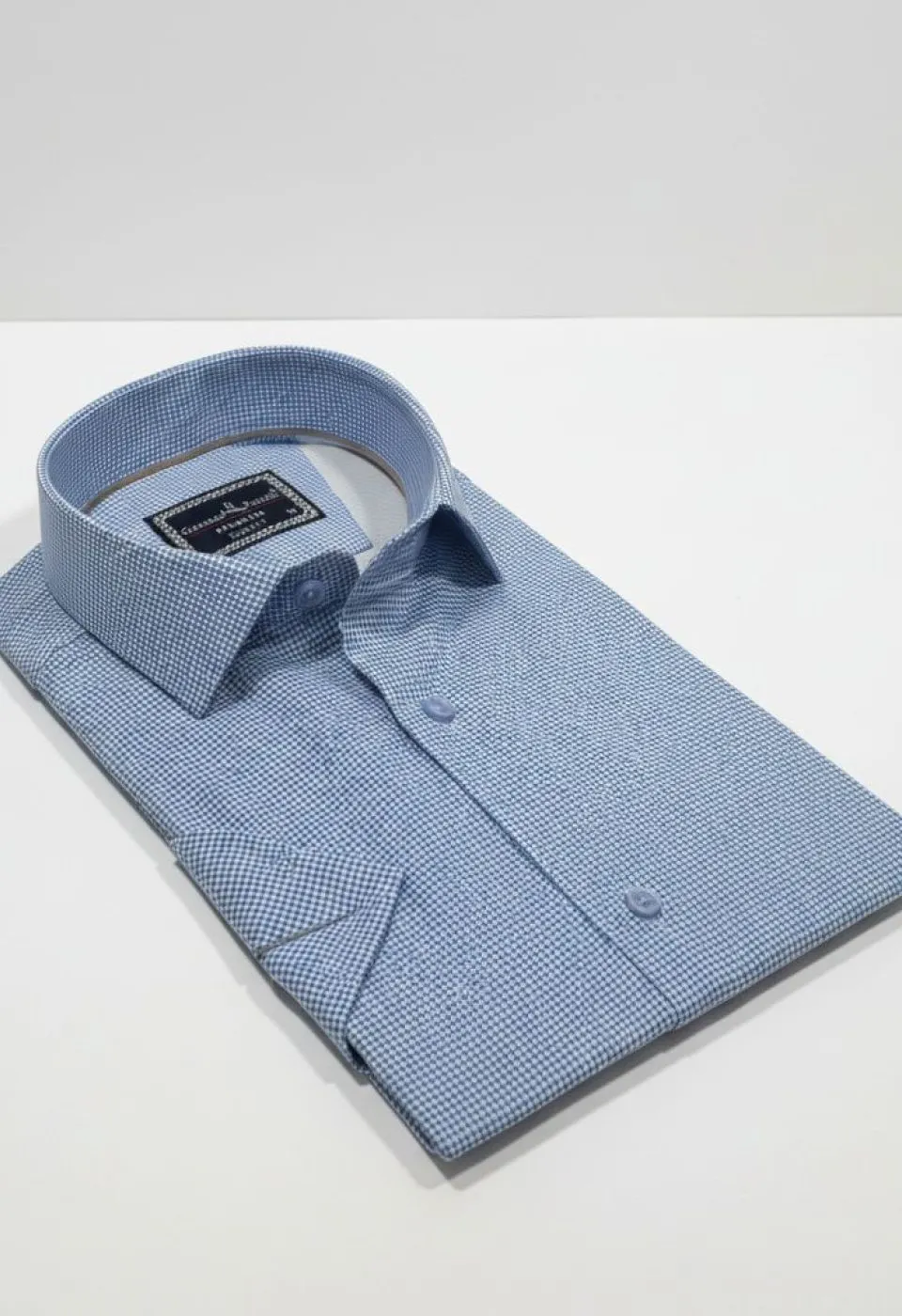 Slim Fit Kısa Kol Desenli Saten Erkek Gömlek 3GMK312789005