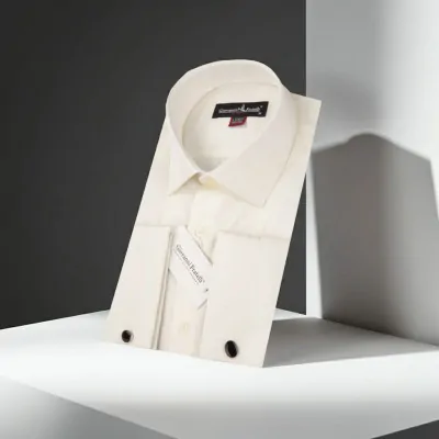 8 Drop Slim Fit Uzun Kol Double Manşet Düz Renk Erkek Gömlek 3GMK331207003